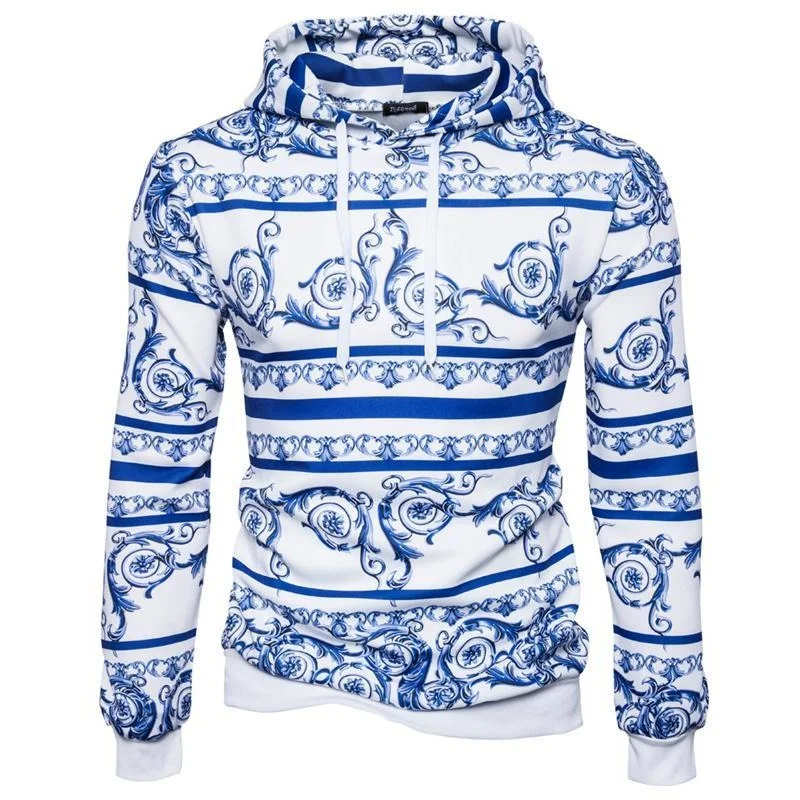 Trendy Apparel Chinese Style Blue And White Porcelain Hoodie