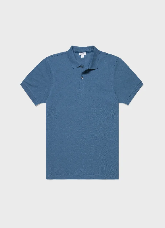 All-Weather Outfits Men's Piqué Polo Shirt in Steel Blue