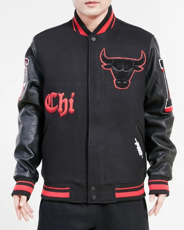 Formal Shirts NBA CHICAGO BULLS OLD ENGLISH LOGO MEN'S VARSITY JACKET (BLACK/RED)