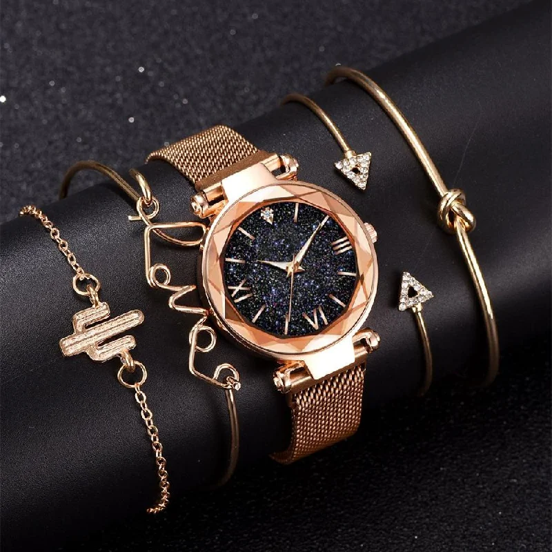 Fashion Jeans 5pcs Set Luxury Women Watches Magnetic Starry Sky Female Clock Quartz Wristwatch Fashion Ladies Wrist Watch relogio feminino
