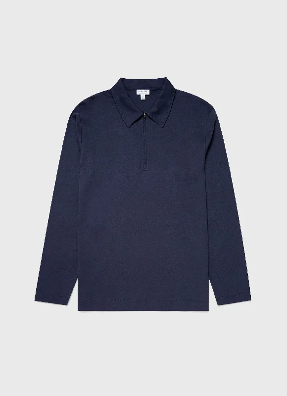 Minimal Apparel Men's Brushed Cotton Long Sleeve Polo Shirt in Navy