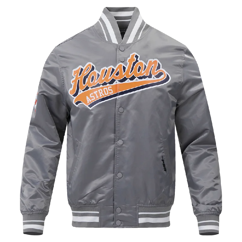 Winter Outfits MLB HOUSTON ASTROS SCRIPT TAIL MEN'S SATIN JACKET (GRAY)