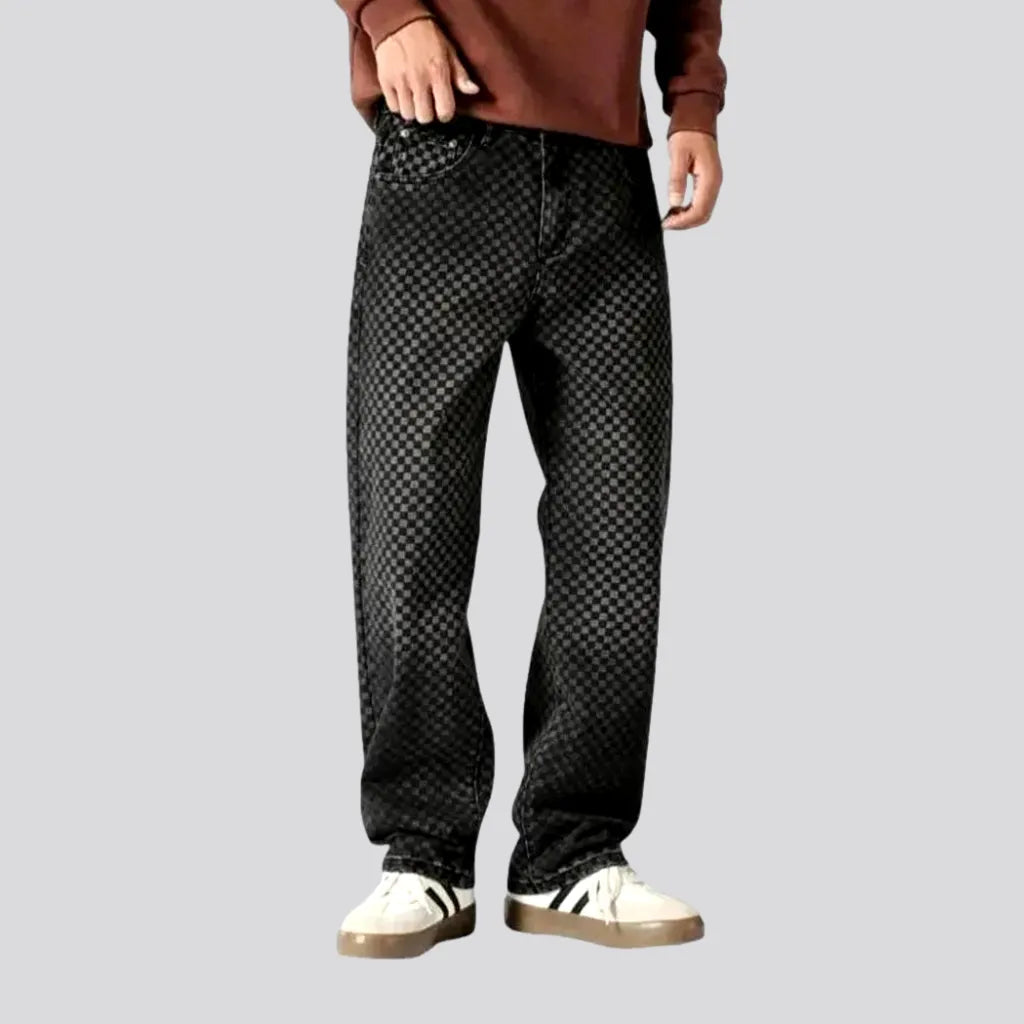 Smart Tops Y2k mid-rise plaid loose men's jeans