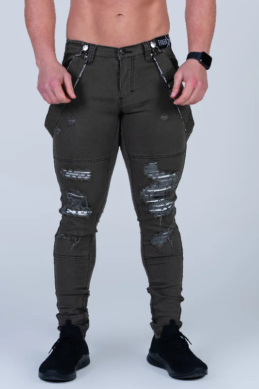 Lightweight Jackets DANNY COMBAT GREEN JEAN with Holes & Backing
