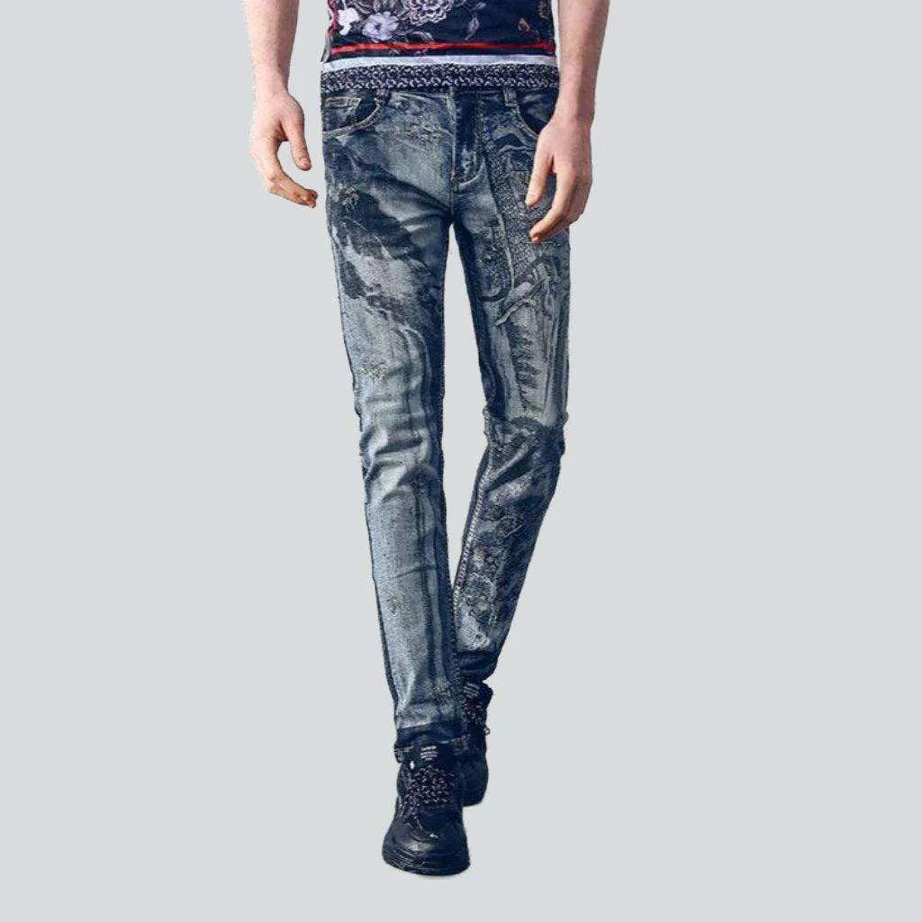 Layered Outfits Vintage painting print men's jeans