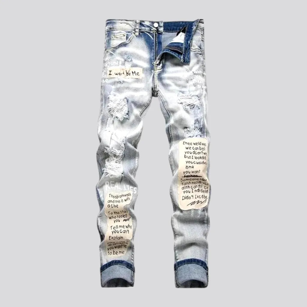 Layered Clothing Skinny distressed patches men's jeans