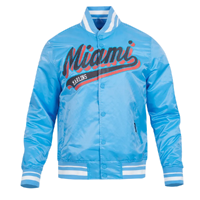 Layered Outfits MLB MIAMI MARLINS SCRIPT TAIL MEN'S SATIN JACKET (UNIVERSITY BLUE) Layered Outfits MLB MIAMI MARLINS SCRIPT TAIL MEN'S SATIN JACKET (UNIVERSITY BLUE)