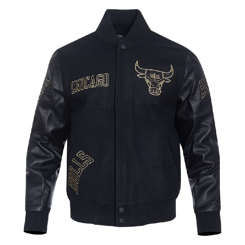 Layered Clothing NBA CHICAGO BULLS BLACK & GOLD MEN'S WOOL VARSITY JACKET (BLACK)