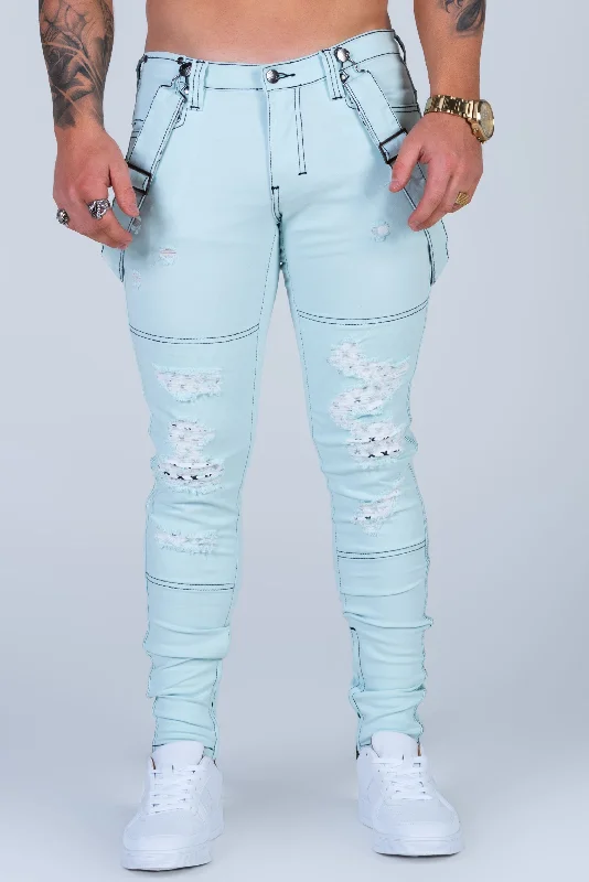 Streetwear Clothing JASON SOFT BLUE JEAN with Holes & Backing