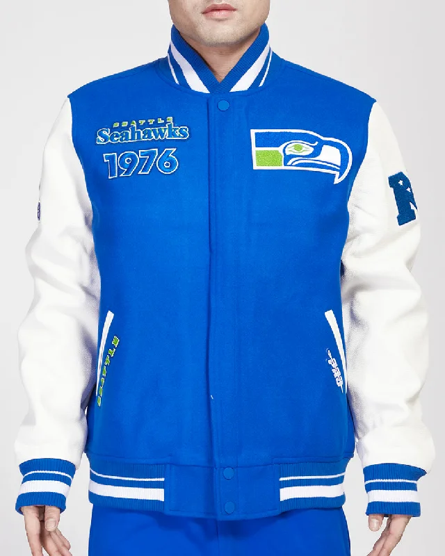 Simple Styles NFL SEATTLE SEAHAWKS RETRO CLASSIC RIB WOOL VARSITY JACKET (ROYAL BLUE/WHITE) Simple Styles NFL SEATTLE SEAHAWKS RETRO CLASSIC RIB WOOL VARSITY JACKET (ROYAL BLUE/WHITE)