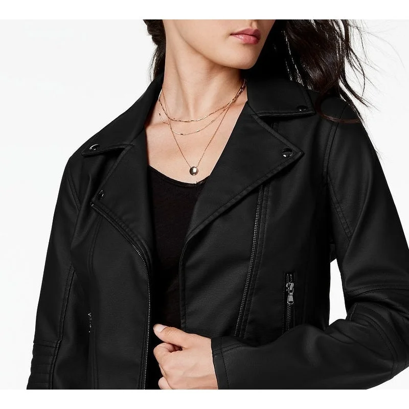 Sleek Tops Celebrity Pink Juniors' Faux-Leather Moto Jacket Black Size Extra Large