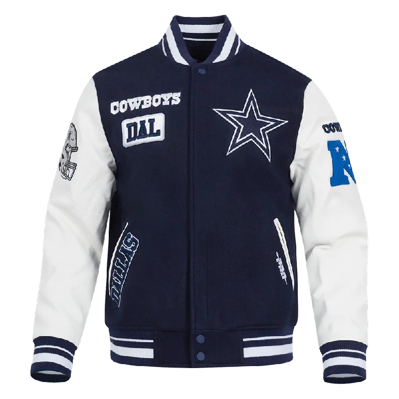 Travel Wardrobe NFL DALLAS COWBOYS AREA CODE MEN'S RIB WOOL VARSITY JACKET (MIDNIGHT NAVY/WHITE)