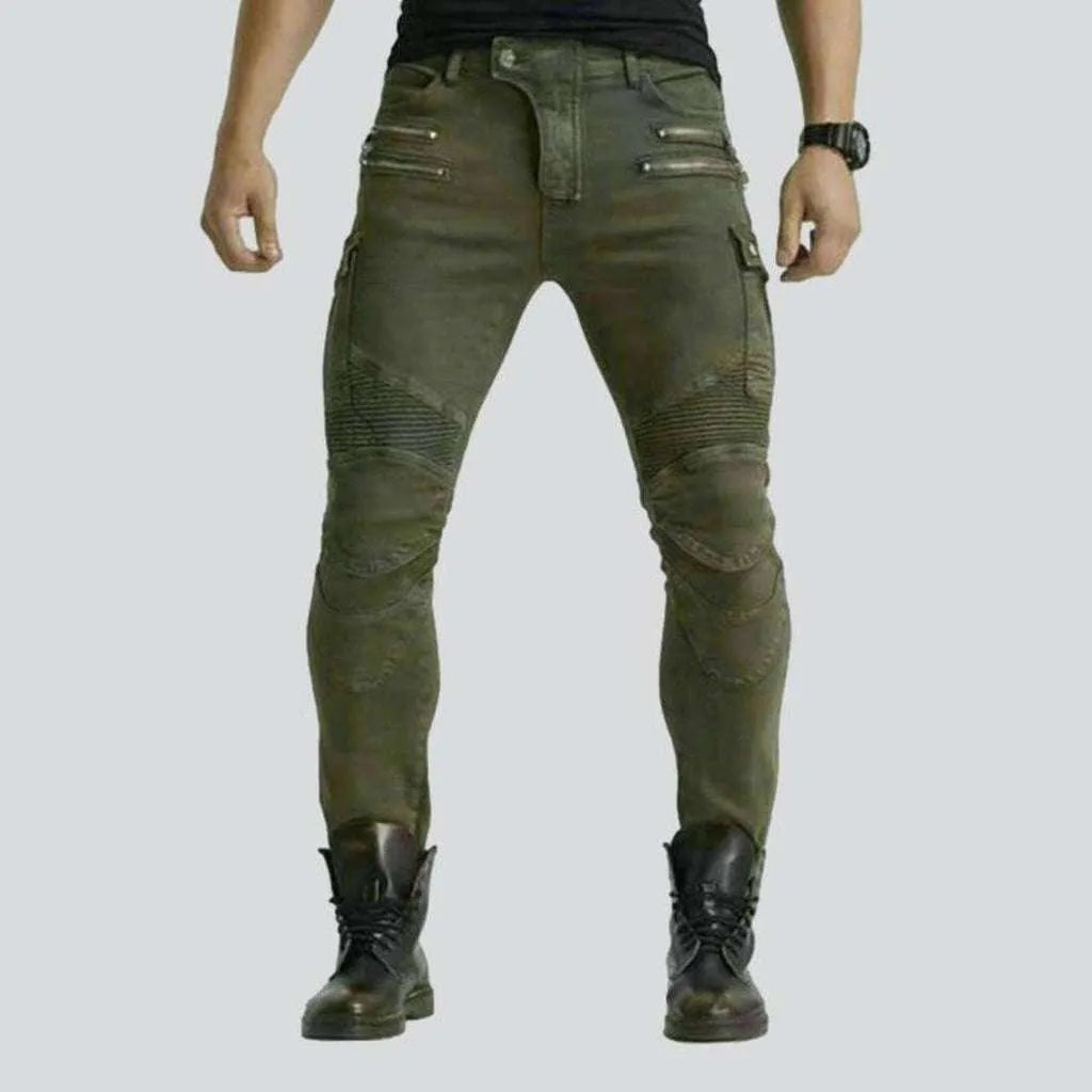 Relaxed T-shirts Khaki biker jeans for men