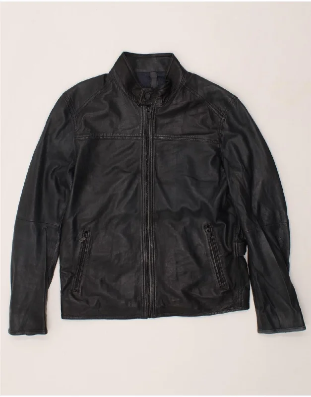 Casual Shoes MASSIMO DUTTI Mens Leather Jacket UK 40 Large Navy Blue Leather