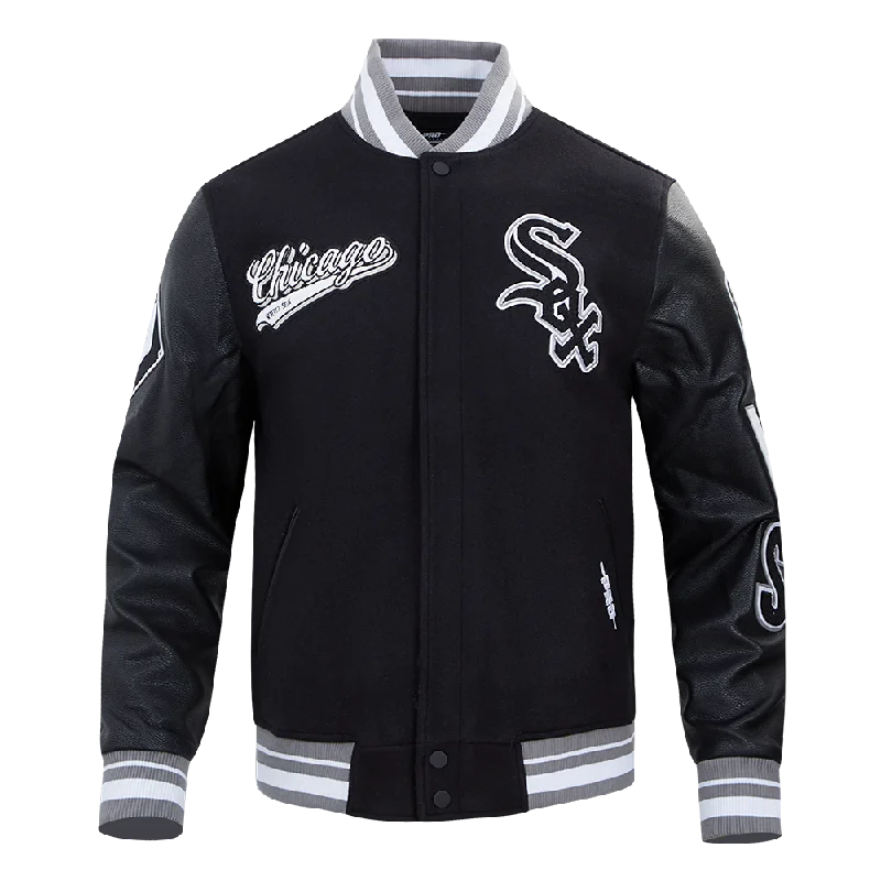 Warm Jackets MLB CHICAGO WHITE SOX SCRIPT TAIL MEN'S RIB WOOL VARSITY (BLACK/GRAY) Warm Jackets MLB CHICAGO WHITE SOX SCRIPT TAIL MEN'S RIB WOOL VARSITY (BLACK/GRAY)