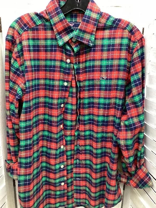 Sporty Designs Top Long Sleeve By Vineyard Vines In Plaid Pattern, Size: S