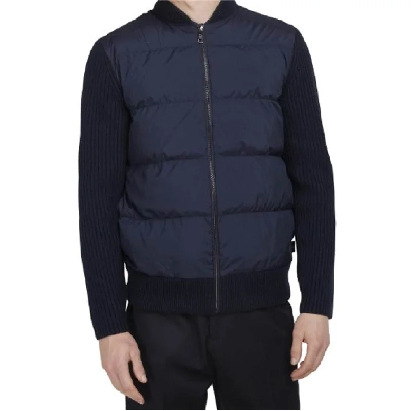 Urban Jackets Ted Baker Men's Spores Quilted Front Knit Back Navy Blue Jacket Outerwear Coat