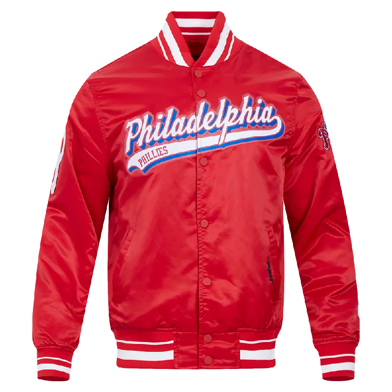 Cool Jackets MLB PHILADELPHIA PHILLIES SCRIPT TAIL MEN'S SATIN JACKET (RED)