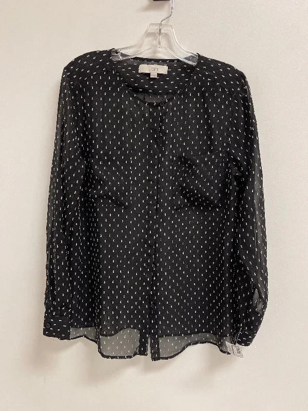 Stylish Jeans Top Long Sleeve By Loft In Black & White, Size: L