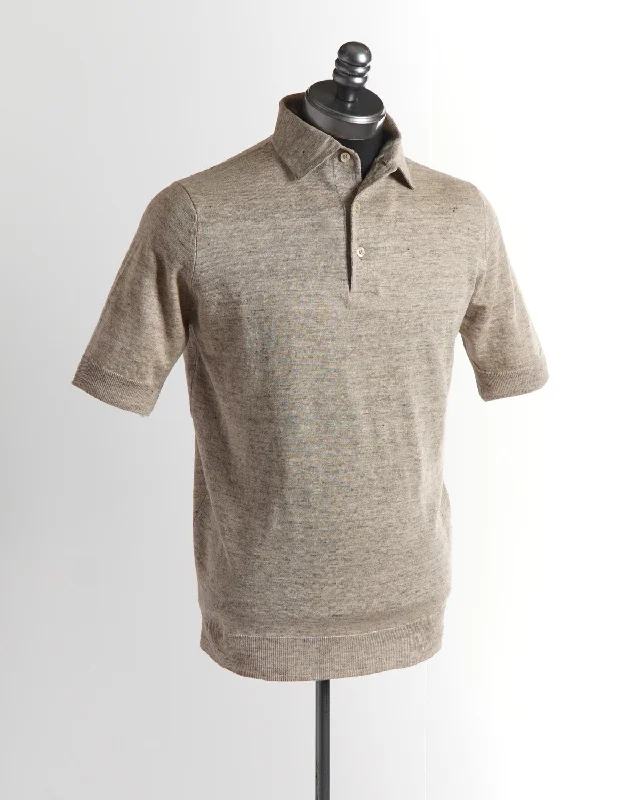 Smart Tops Standup Collar Linen Polo Shirt