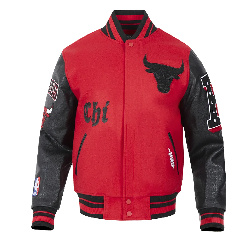Casual Outerwear NBA CHICAGO BULLS OLD ENGLISH MEN'S RIB WOOL VARSITY JACKET (RED/BLACK) Casual Outerwear NBA CHICAGO BULLS OLD ENGLISH MEN'S RIB WOOL VARSITY JACKET (RED/BLACK)
