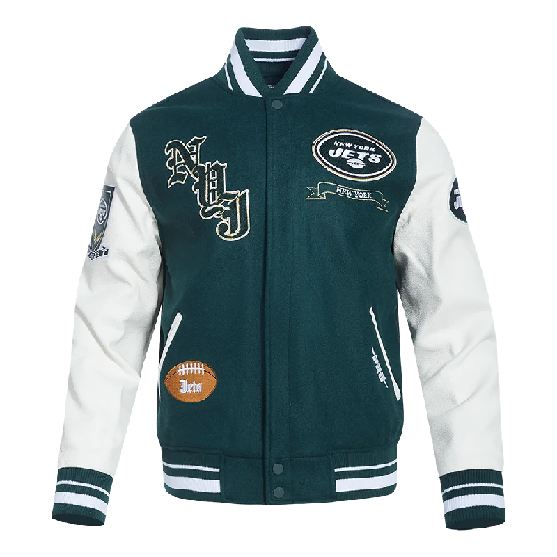 Trendy Shoes NFL NEW YORK JETS PRO PREP MEN'S WOOL VARSITY JACKET (FOREST GREEN/WHITE) Trendy Shoes NFL NEW YORK JETS PRO PREP MEN'S WOOL VARSITY JACKET (FOREST GREEN/WHITE)