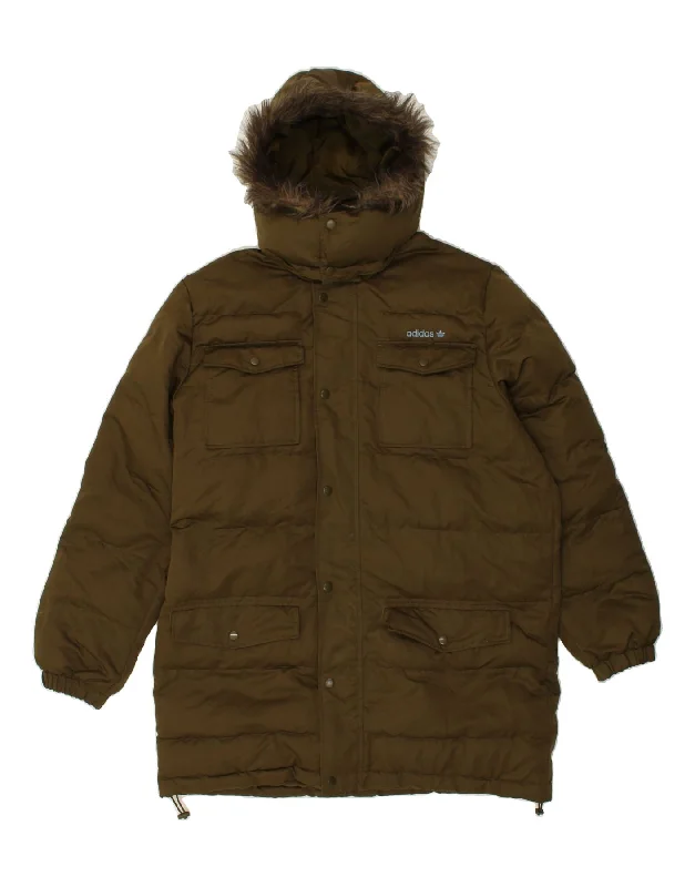 Stylish Jeans ADIDAS Mens Hooded Padded Coat UK 40 Large Khaki Polyester