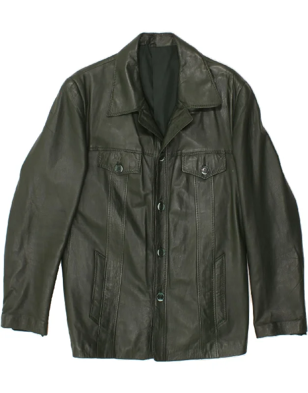 Denim Looks VINTAGE Mens Leather Jacket IT 51 Large Green Leather