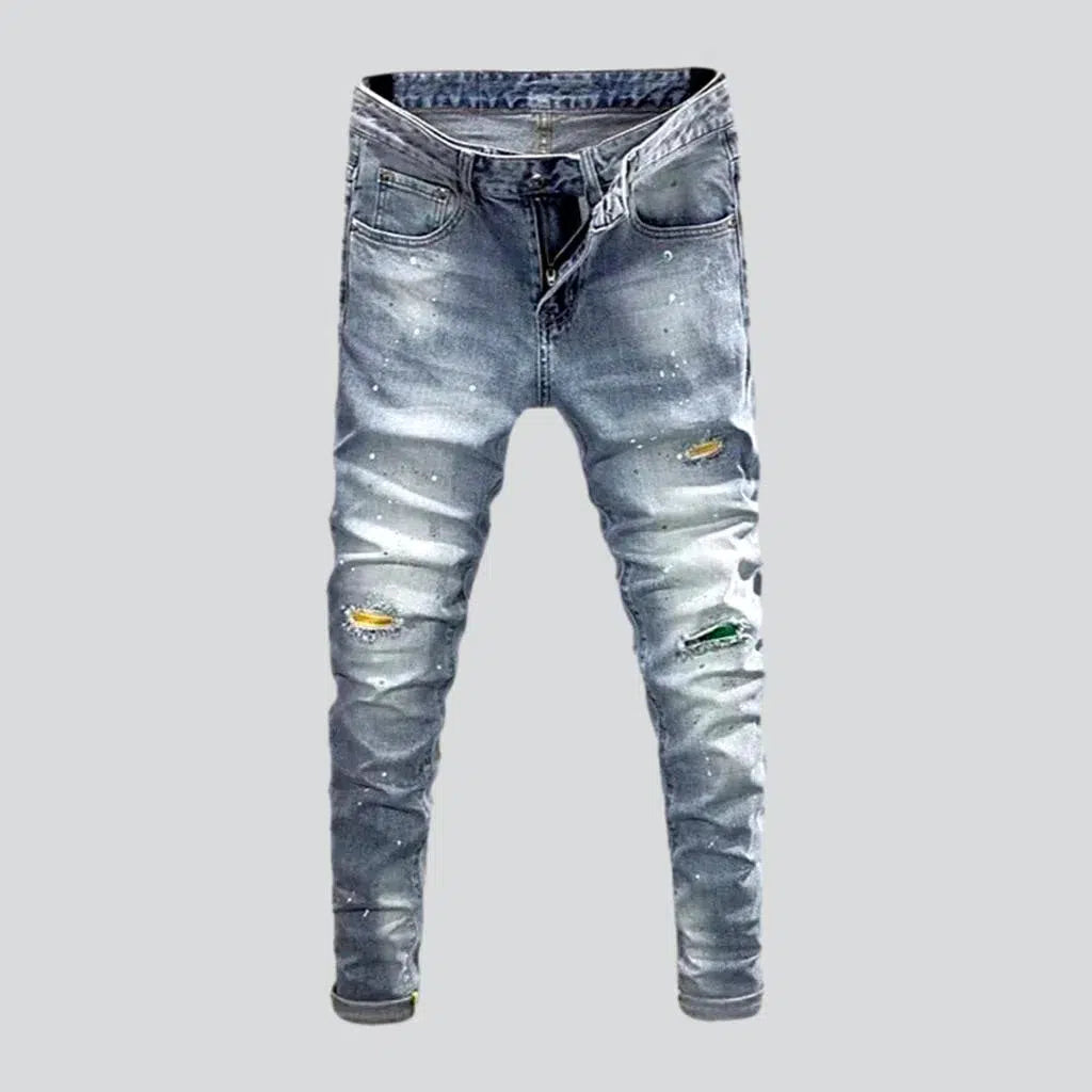 Summer Trends Skinny color men's patches jeans