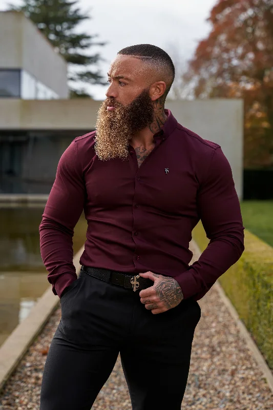 Casual Fits Father Sons Super Slim Stretch Burgundy Denim Long Sleeve with Metal Decal Emblem - FS628