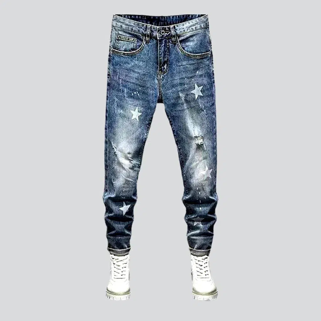 Casual Trousers Medium wash men's sanded jeans