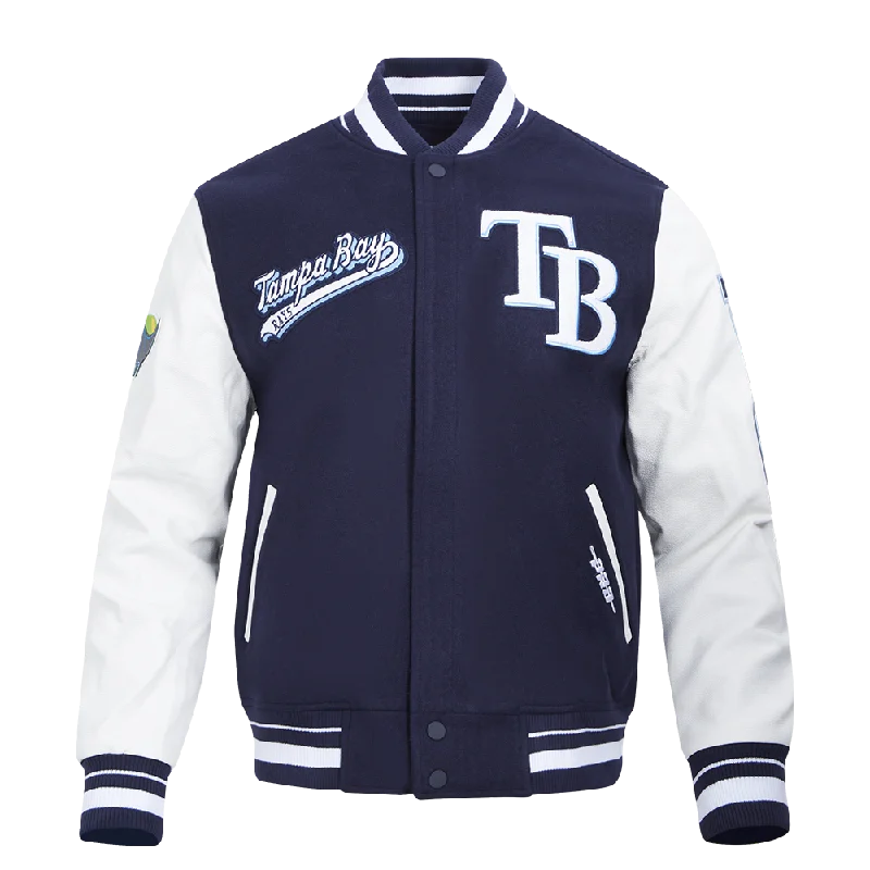 Soft Fabrics MLB TAMPA BAY RAYS SCRIPT TAIL MEN'S RIB WOOL VARSITY (MIDNIGHT NAVY/WHITE)