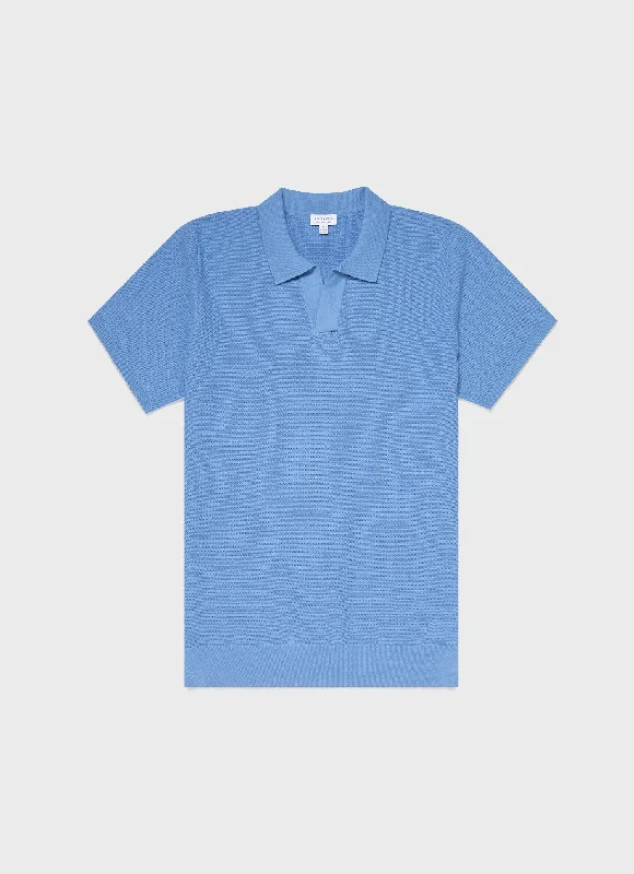 Sporty Designs Men's Open Textured Polo Shirt in Cool Blue
