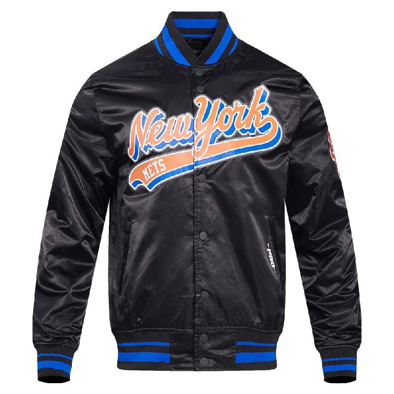 Sporty Jackets MLB NEW YORK METS SCRIPT TAIL MEN'S SATIN JACKET (BLACK/ROYAL BLUE/BLACK) Sporty Jackets MLB NEW YORK METS SCRIPT TAIL MEN'S SATIN JACKET (BLACK/ROYAL BLUE/BLACK)