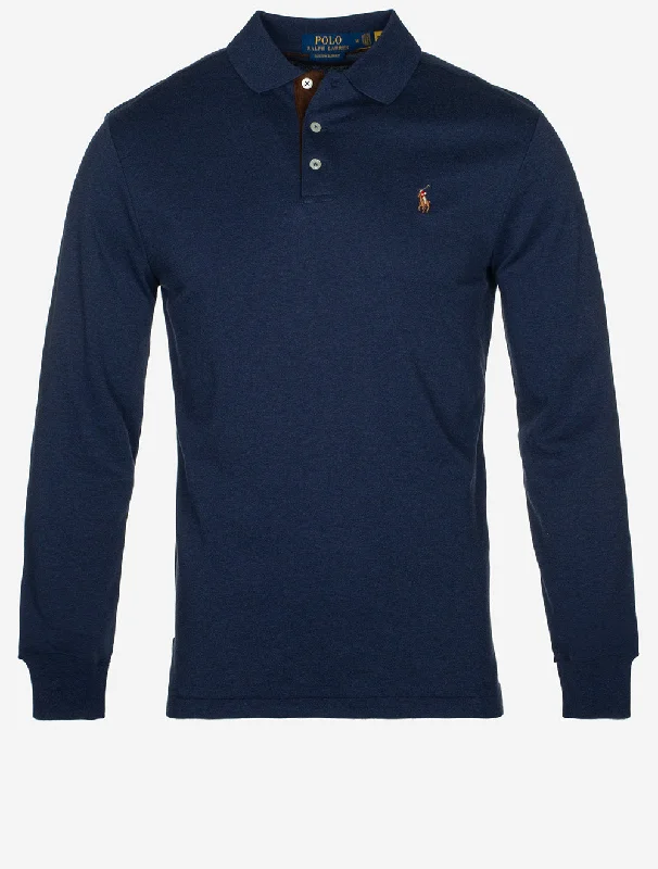 Modern Basics Slim Fit Pima Long Sleeve Polo Shirt Cruise Navy