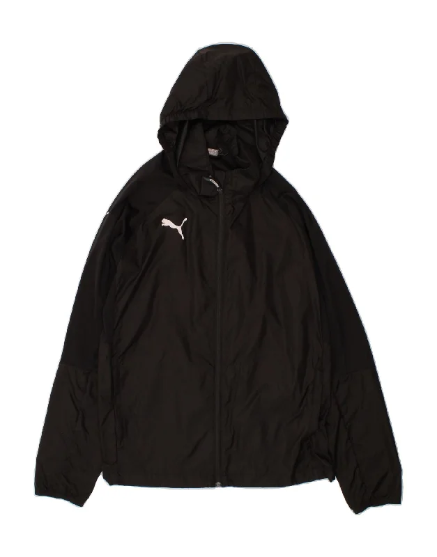 Sporty Designs PUMA Mens Hooded Rain Jacket UK 38 Medium Black Polyester
