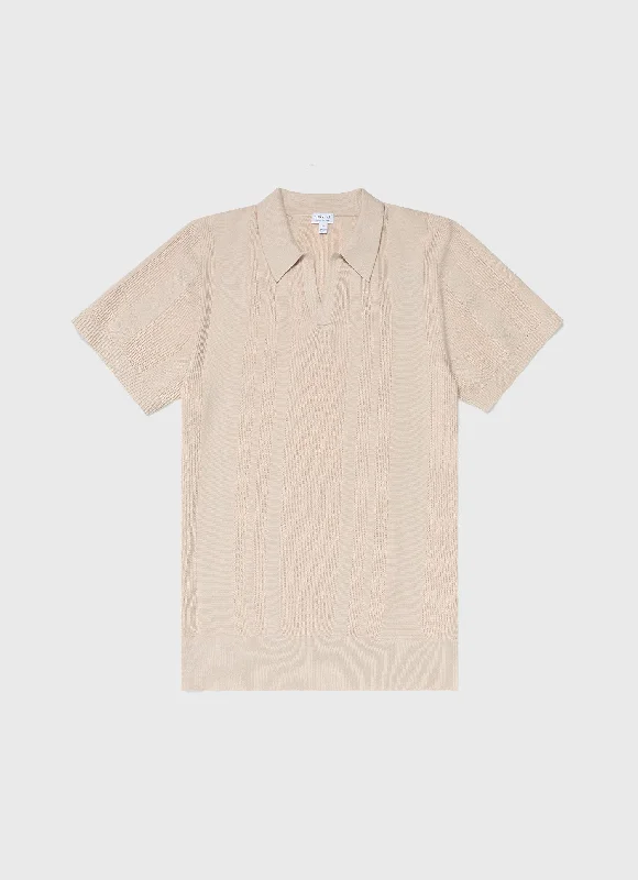 Simple Styles Men's Rib Knit Polo Shirt in Beige