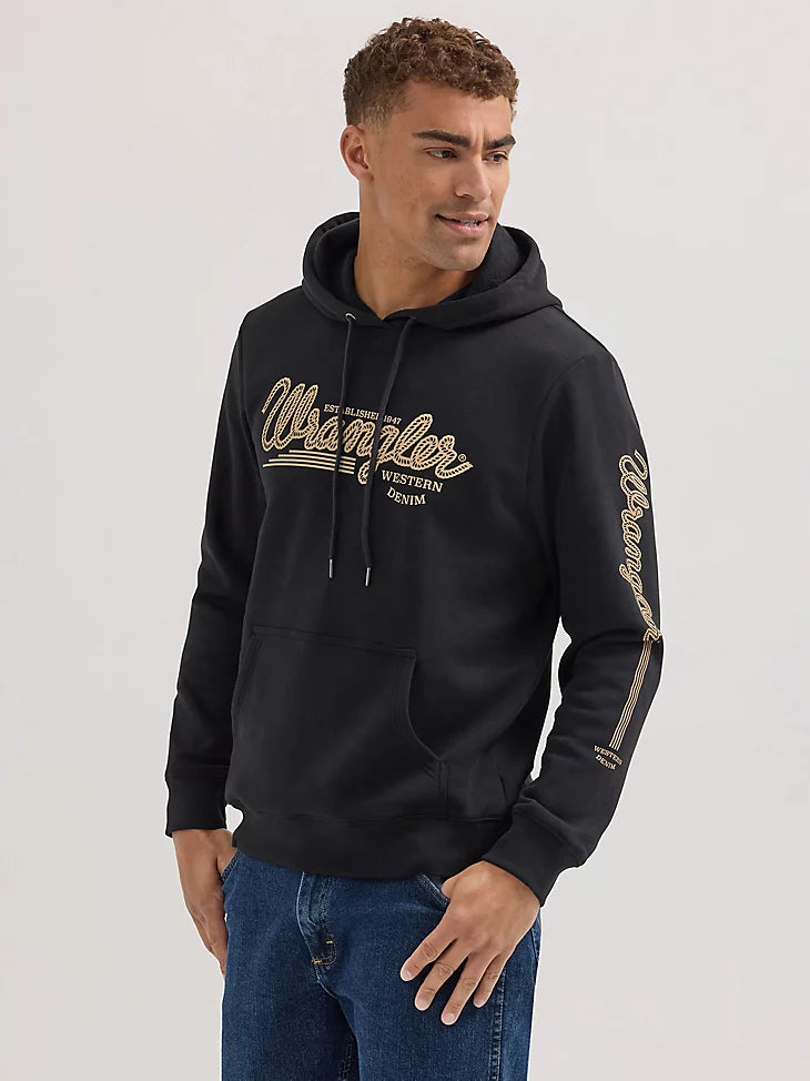 Casual Shoes Wrangler Logo Arm Hit Jet Black Pullover Hoodie