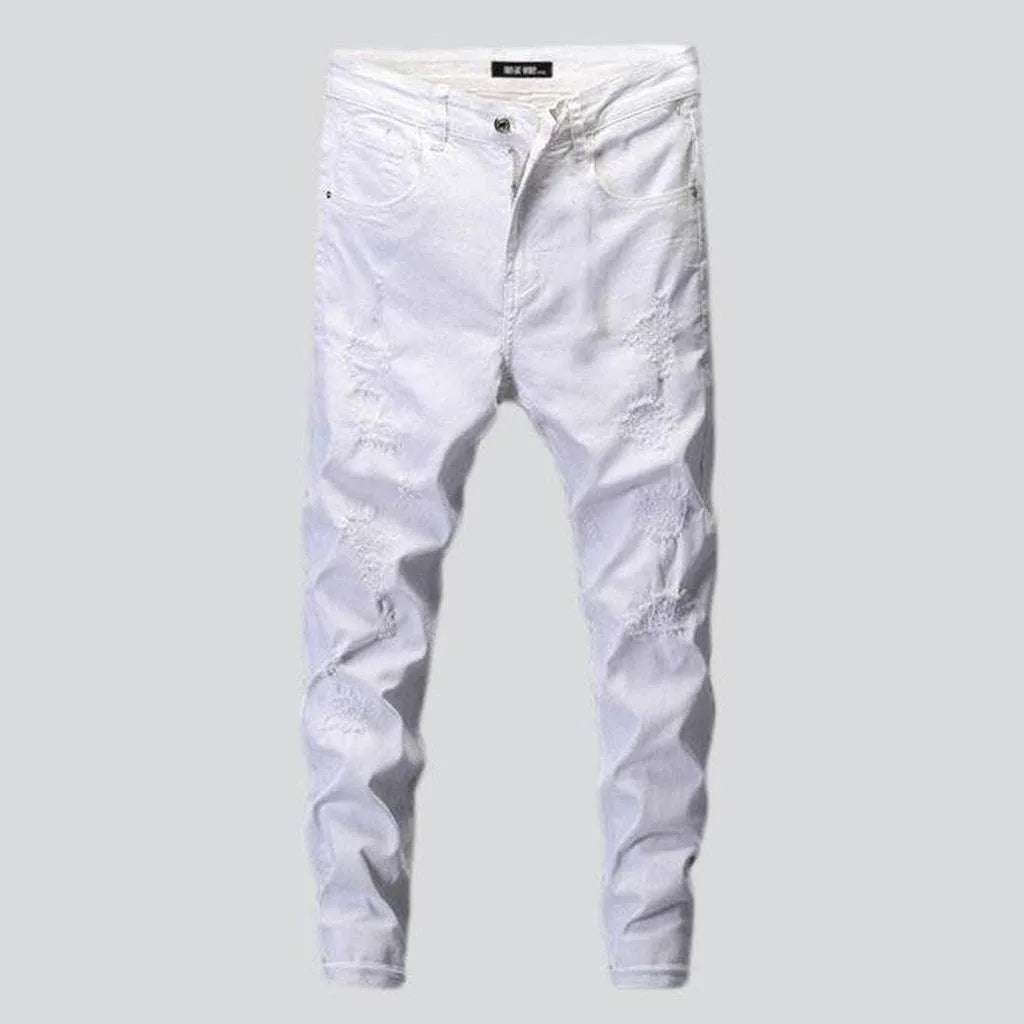 Stylish Jeans White men's distressed jeans