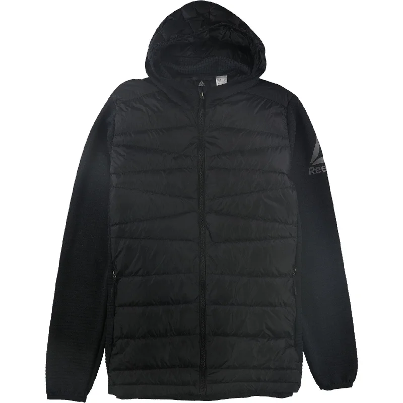 Travel Wear Reebok Mens Thermowarm Down Jacket, Black, Small (Regular)