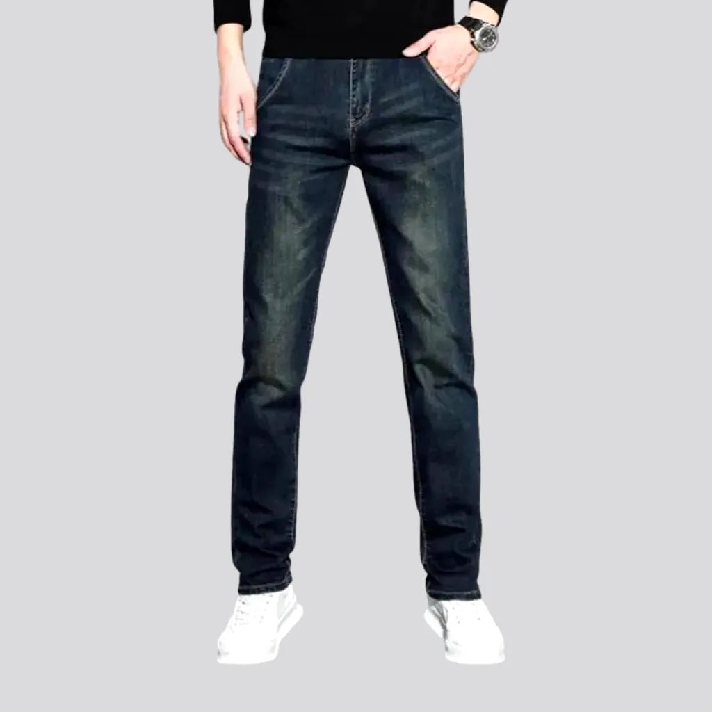 Stylish Jackets Fitted casual dark distressed jeans for men