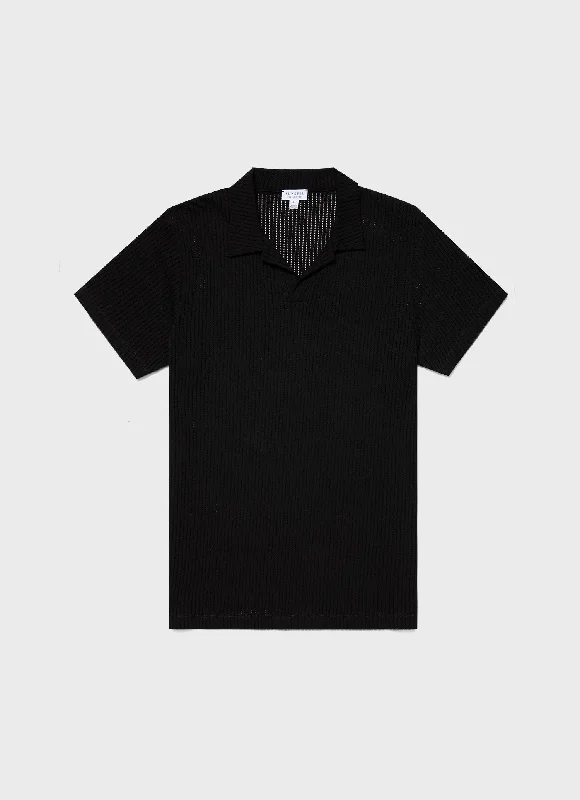 Casual Jackets Men's Linear Mesh Polo Shirt in Black