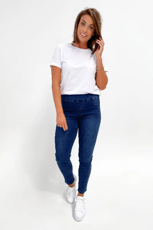 Trendy Apparel Wakee Denim Moxy Pull On Jean Dark Blue