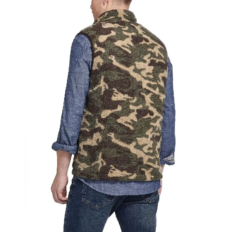 Elegant Outfits Weatherproof Vintage Men's Camouflage Short Sleeve Collared Full Zip Sweater Vest Green Size Small