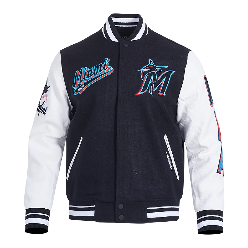 Urban Gear MLB MIAMI MARLINS SCRIPT TAIL MEN'S RIB WOOL VARSITY (BLACK/WHITE)