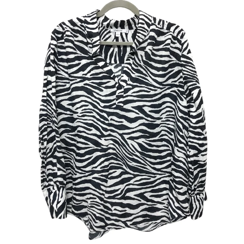 Travel Wear Top Long Sleeve By Chicos In Black & White, Size: L