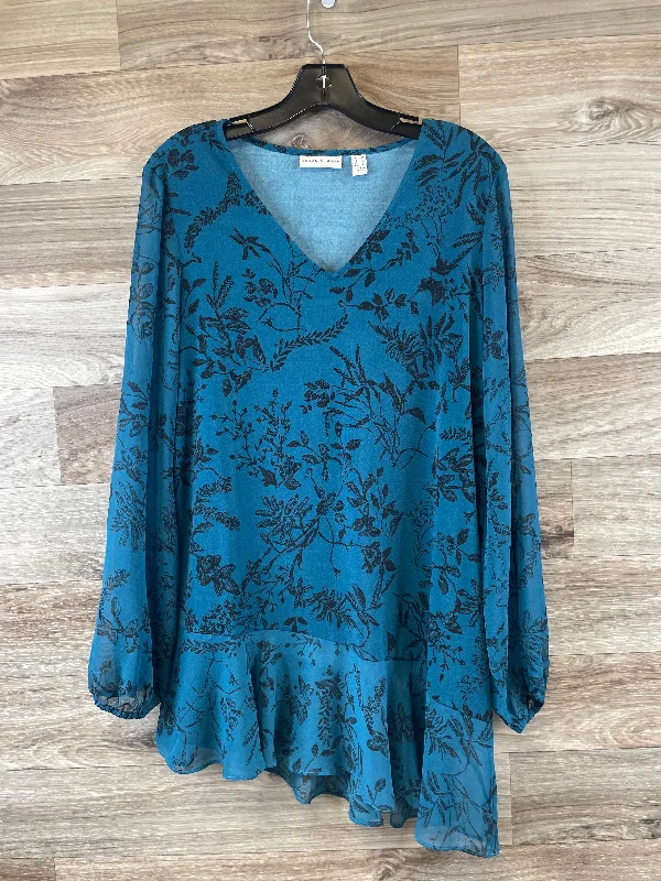 Relaxed Looks Top Long Sleeve By Susan Graver In Black & Green, Size: M