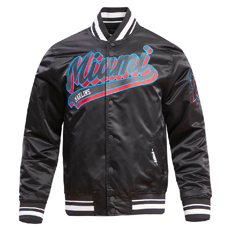 Designer Pieces MLB MIAMI MARLINS SCRIPT TAIL MEN'S SATIN JACKET (BLACK)