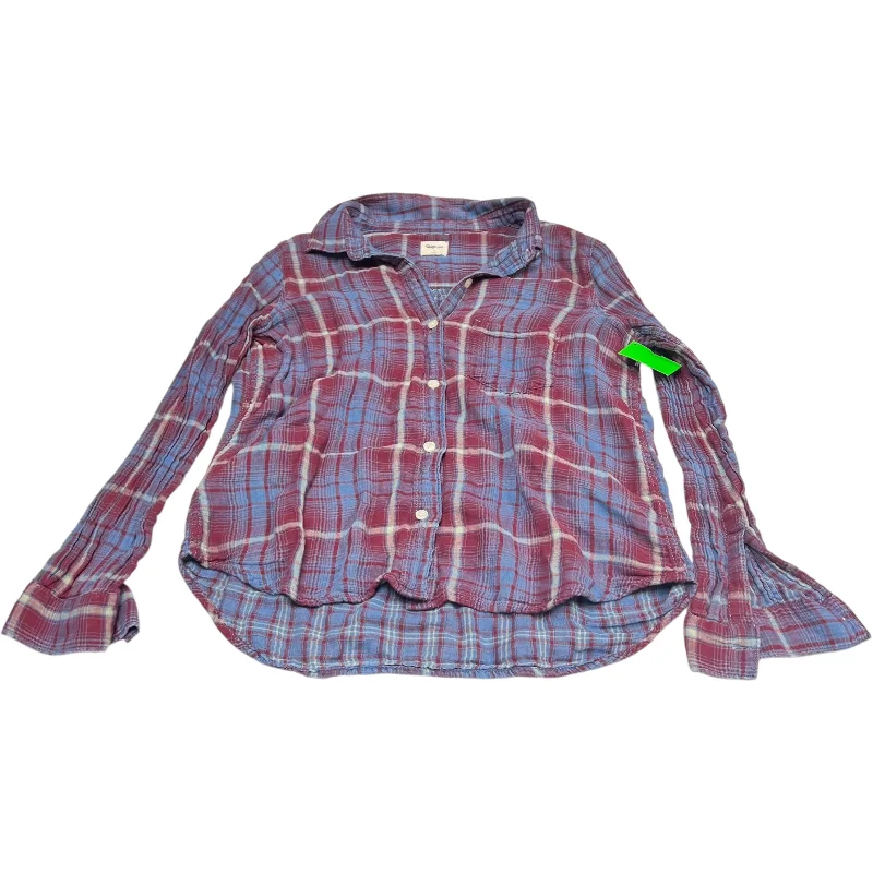 Relaxed Styles Top Long Sleeve By Gap In Plaid Pattern, Size: S