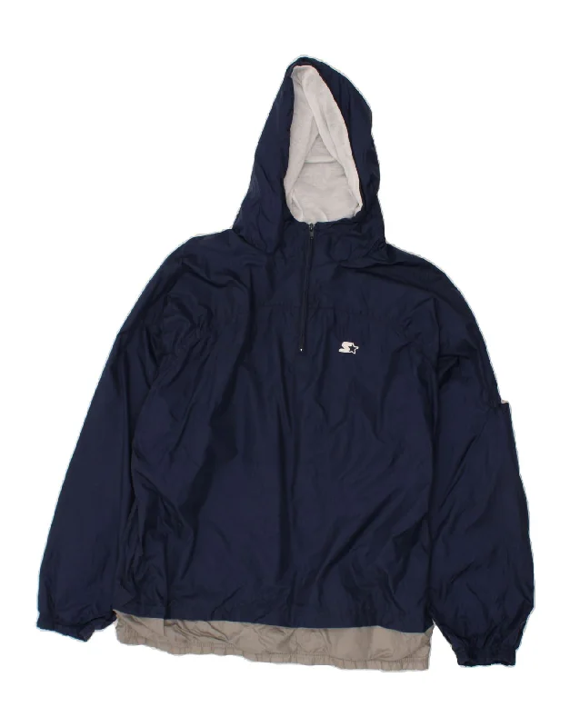 Simple Styles STARTER Mens Hooded Pullover Rain Jacket UK 40 Large Navy Blue Nylon